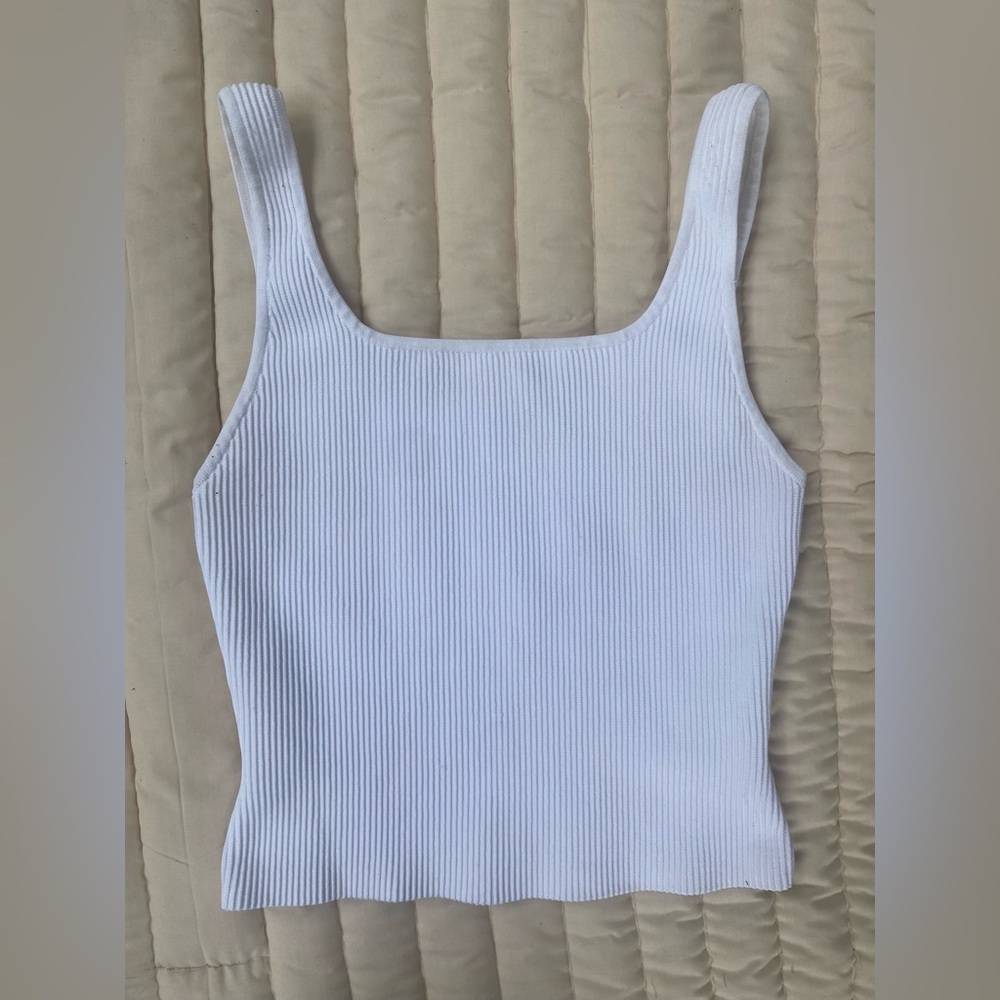 Babaton White Ribbed Tank Top